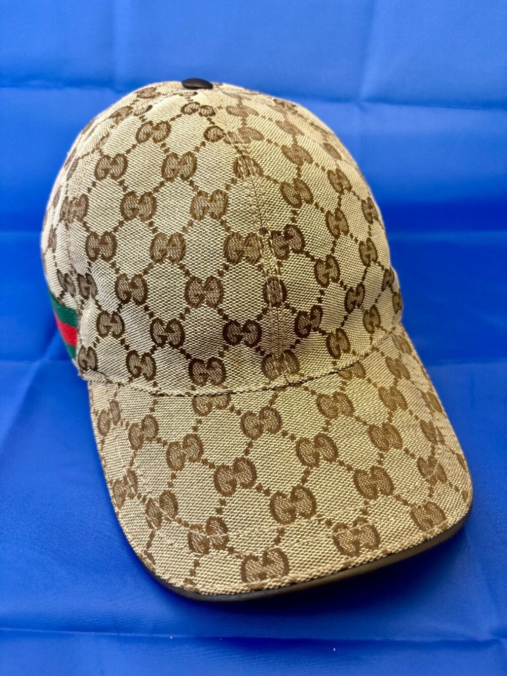Gucci GG Monogram Canvas Baseball Cap Web Stripe Brown Beige XL